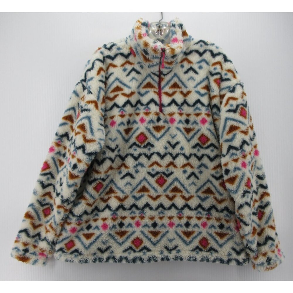 Eddie Bauer Sweatshirt XL Fuzzy Fleece 1/4 Zip Aztec Tribal Pullover